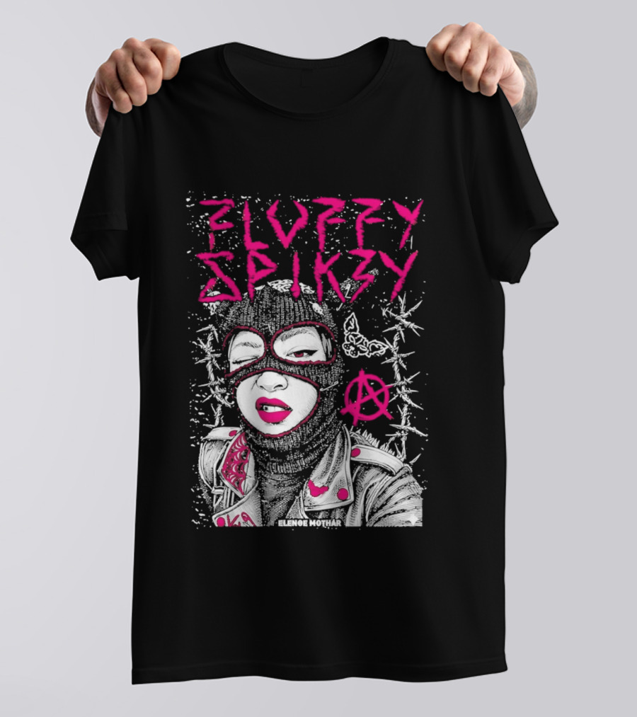 Fluffy Spikzy Elenoe Mothar Balaclava Anarchy Art With Barbed Wire And Punk T-Shirt