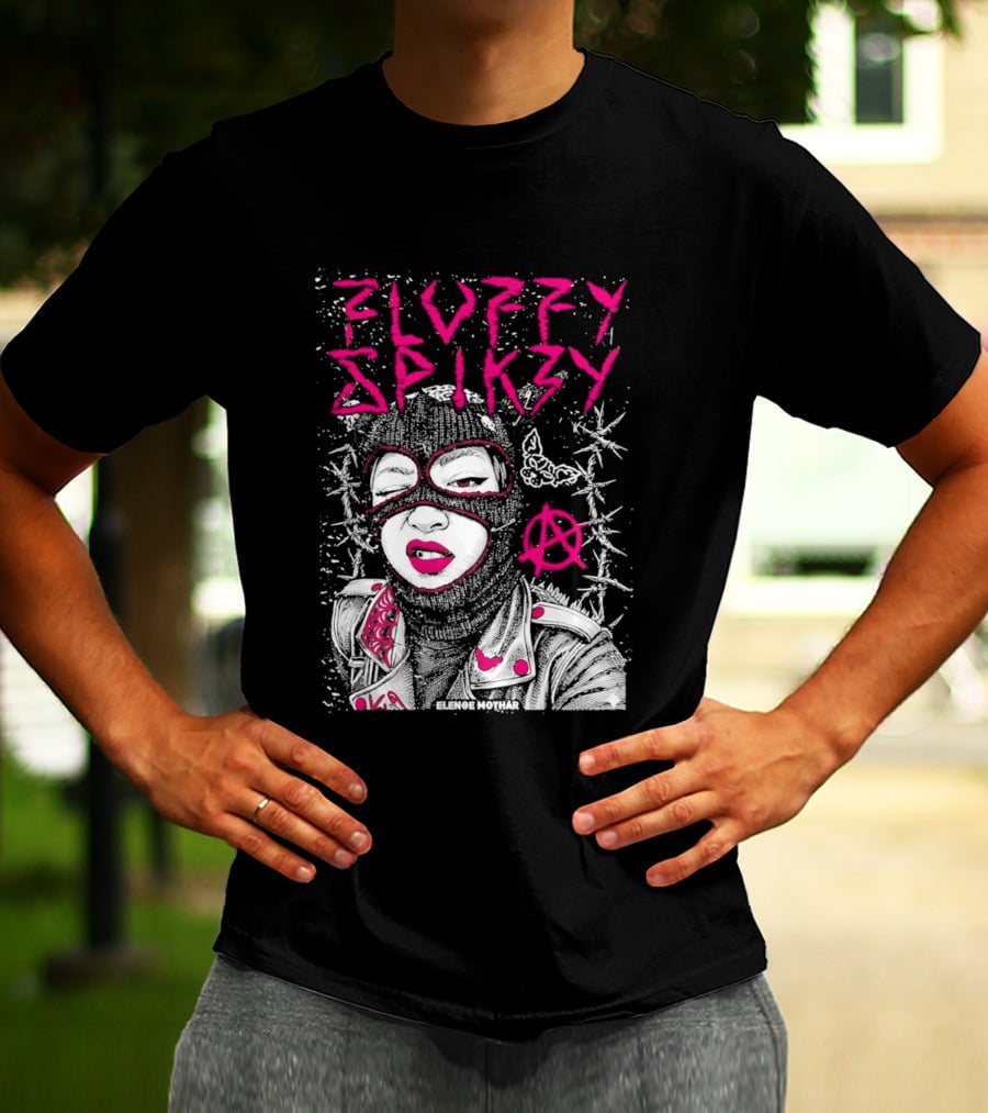 Fluffy Spikzy Elenoe Mothar Balaclava Anarchy Art With Barbed Wire And Punk T-Shirt