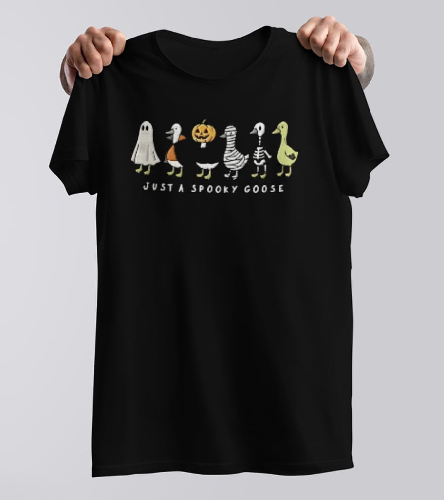 Just A Spooky Goose Cartoon Birds Wearing Costumes Halloween Lineup T-Shirt