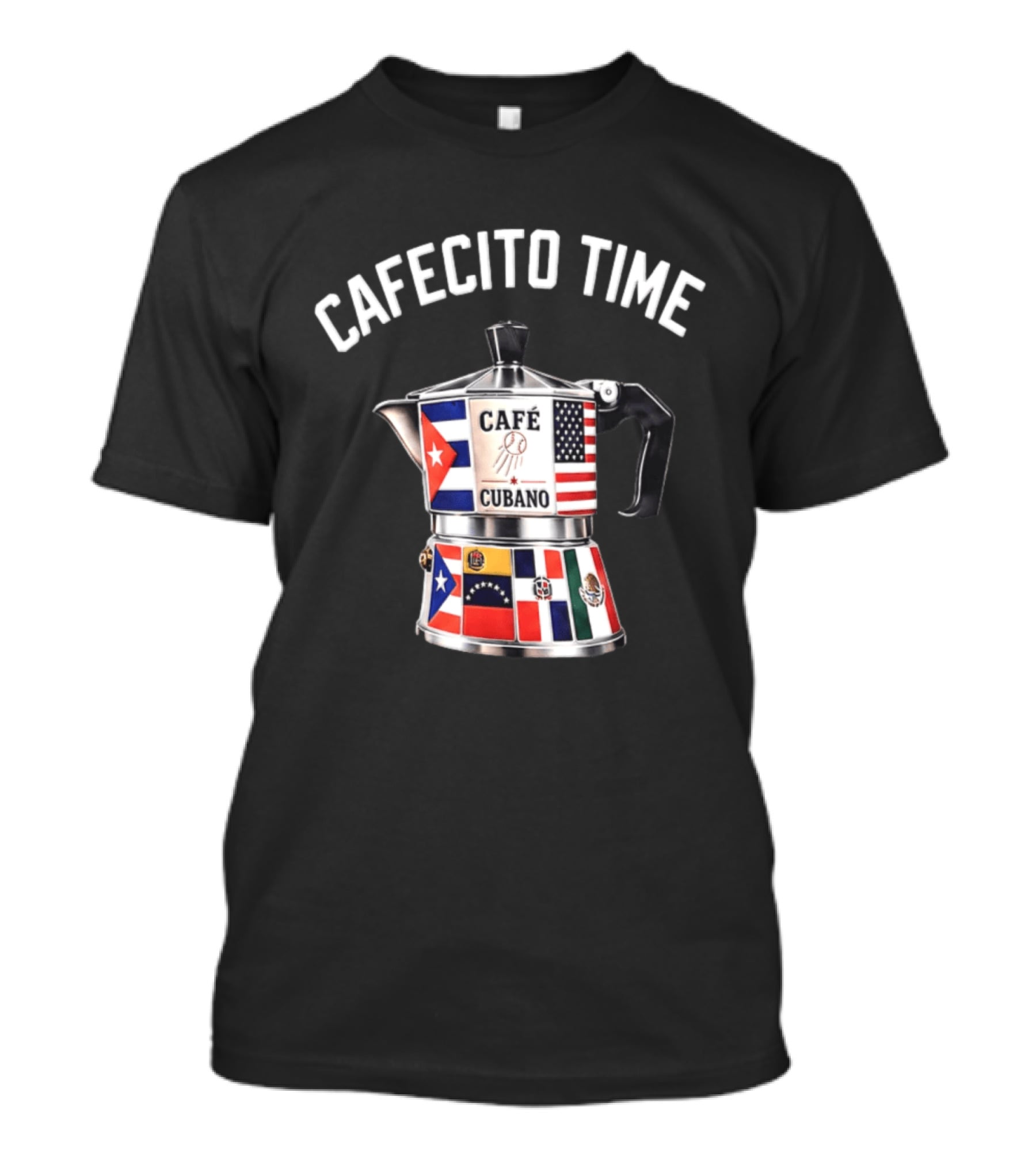 Cafecito Time Café Cubano Kike Hernandez Cuban Coffee Flag Motif T-Shirt