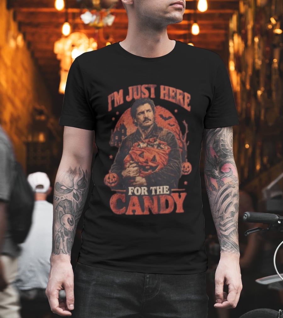 I'm Just Here For The Candy Pedro Pascal Halloween Pumpkin T-Shirt