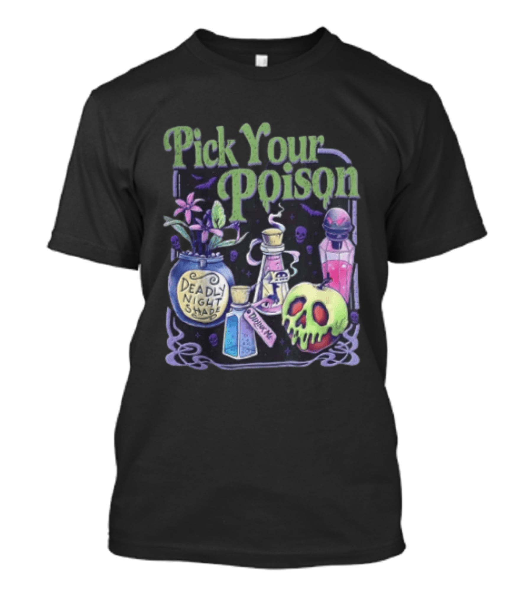 Pick Your Poison Deadly Nightshade Toxic Skull Potion Bottles T-Shirt