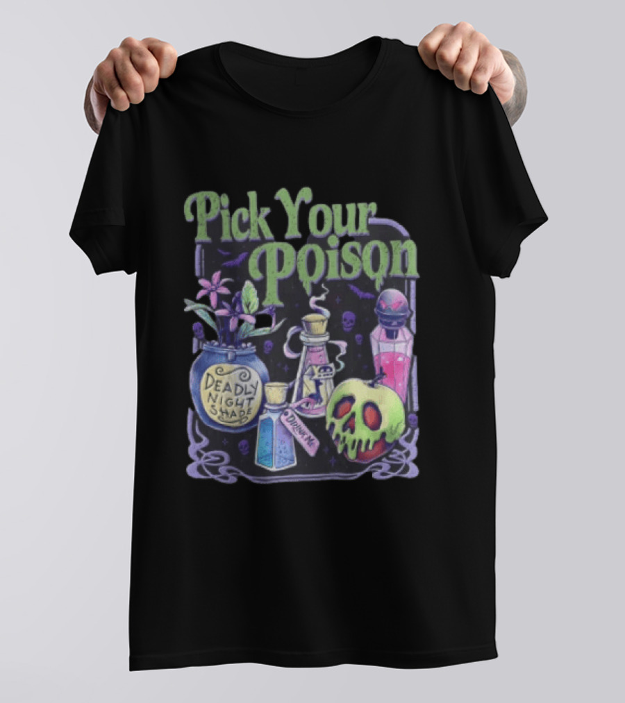Pick Your Poison Deadly Nightshade Toxic Skull Potion Bottles T-Shirt