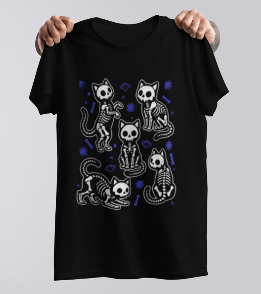 Skeleton Cat Halloween Spooky Kittens Cute Bony Feline T-Shirt