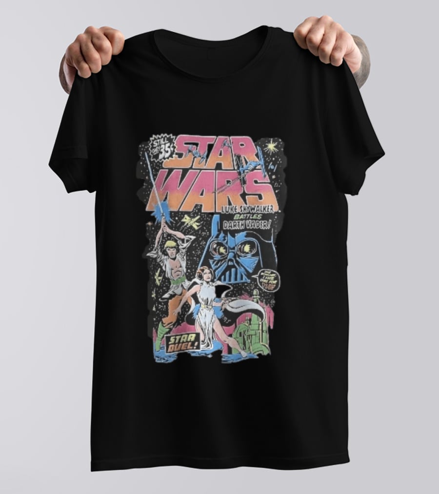 Star Wars Only 35 Cents Luke Skywalker Battles Darth Vader Star Duel Comic Cover Leia Lightsaber T-Shirt