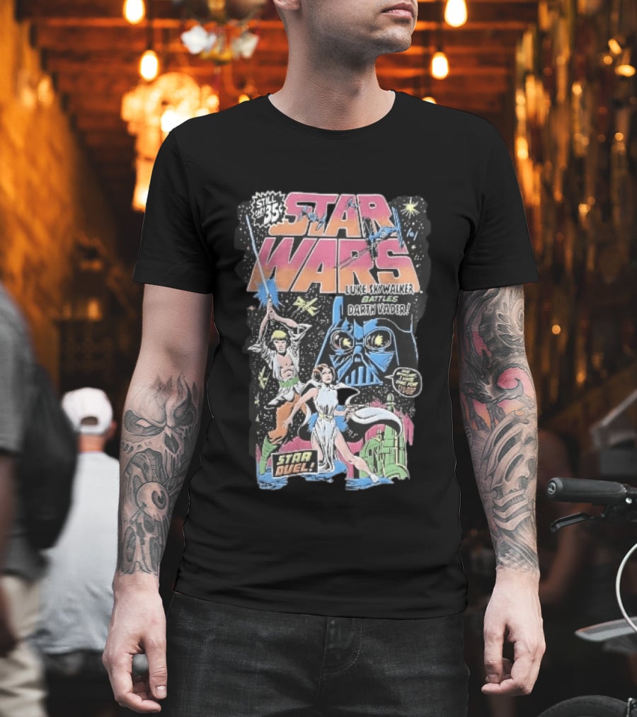 Star Wars Only 35 Cents Luke Skywalker Battles Darth Vader Star Duel Comic Cover Leia Lightsaber T-Shirt