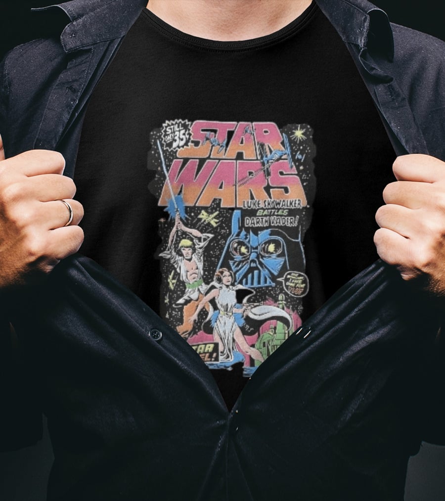 Star Wars Only 35 Cents Luke Skywalker Battles Darth Vader Star Duel Comic Cover Leia Lightsaber T-Shirt
