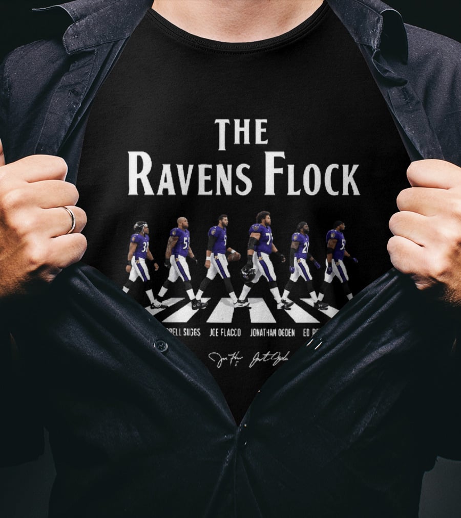The Ravens Flock Jamal Lewis Terrell Suggs Joe Flacco Jonathan Ogden Ed Reed Ray Lewis T-Shirt