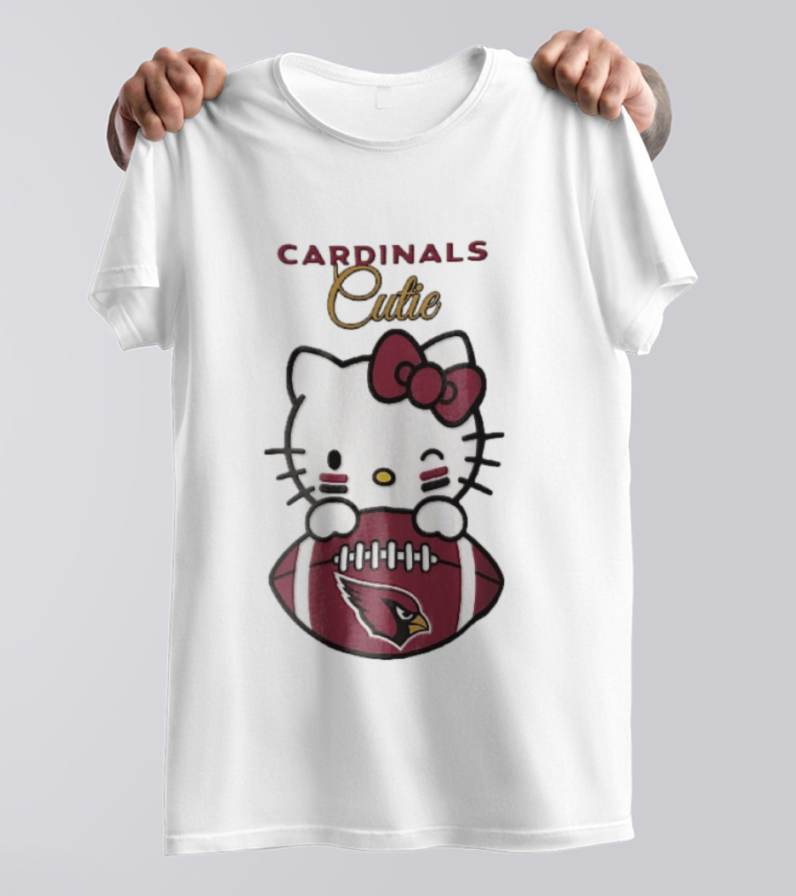 Cardinals Cutie Winking Cartoon Cat Holding Football With Arizona Cardinals T-Shirt