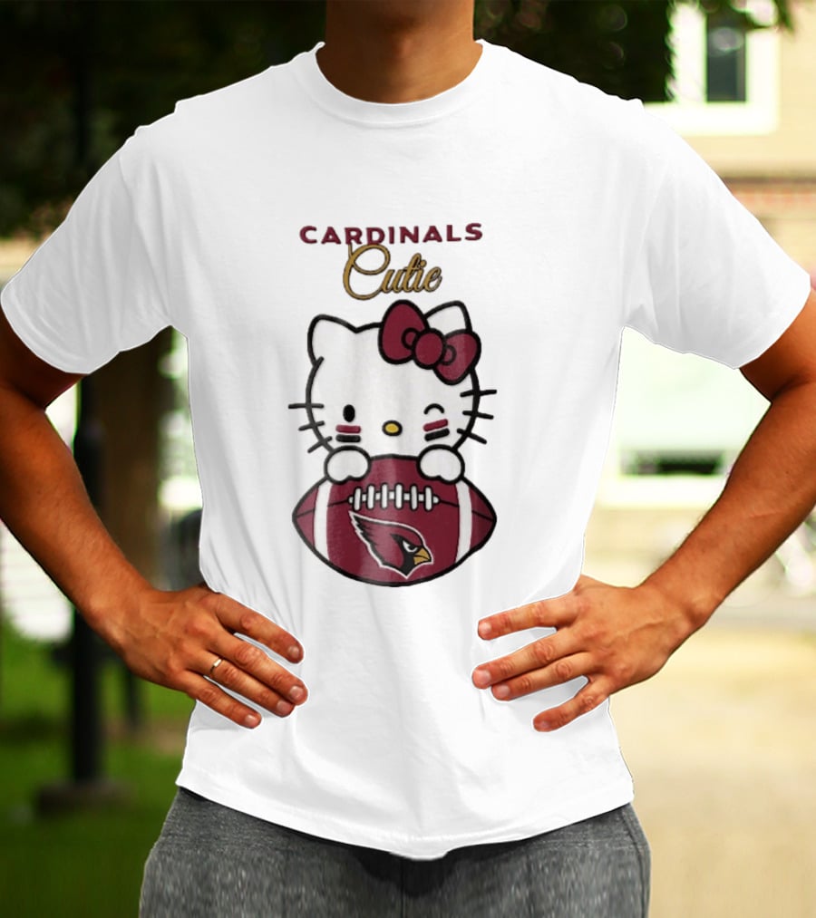 Cardinals Cutie Winking Cartoon Cat Holding Football With Arizona Cardinals T-Shirt