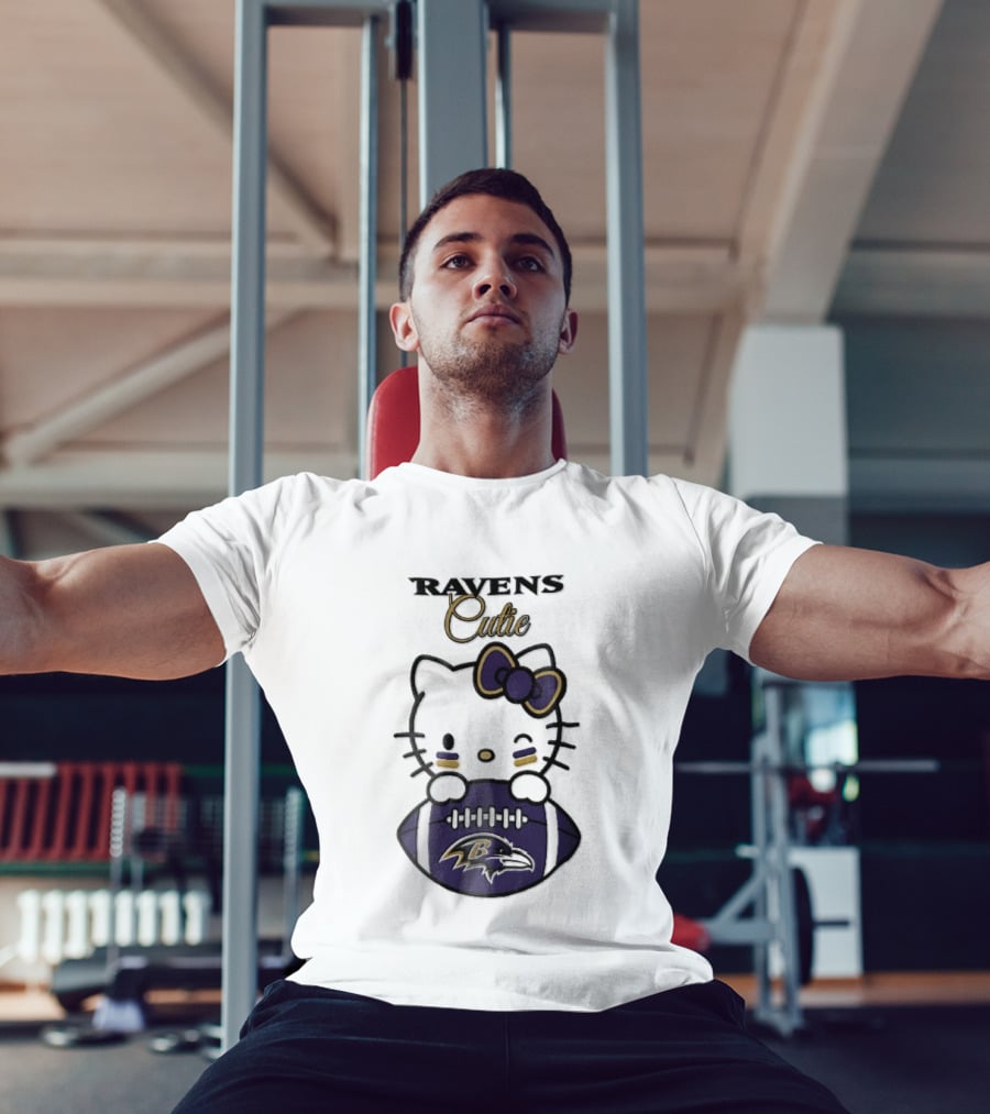 Ravens Cutie Hello Kitty Winking Holding Football T-Shirt
