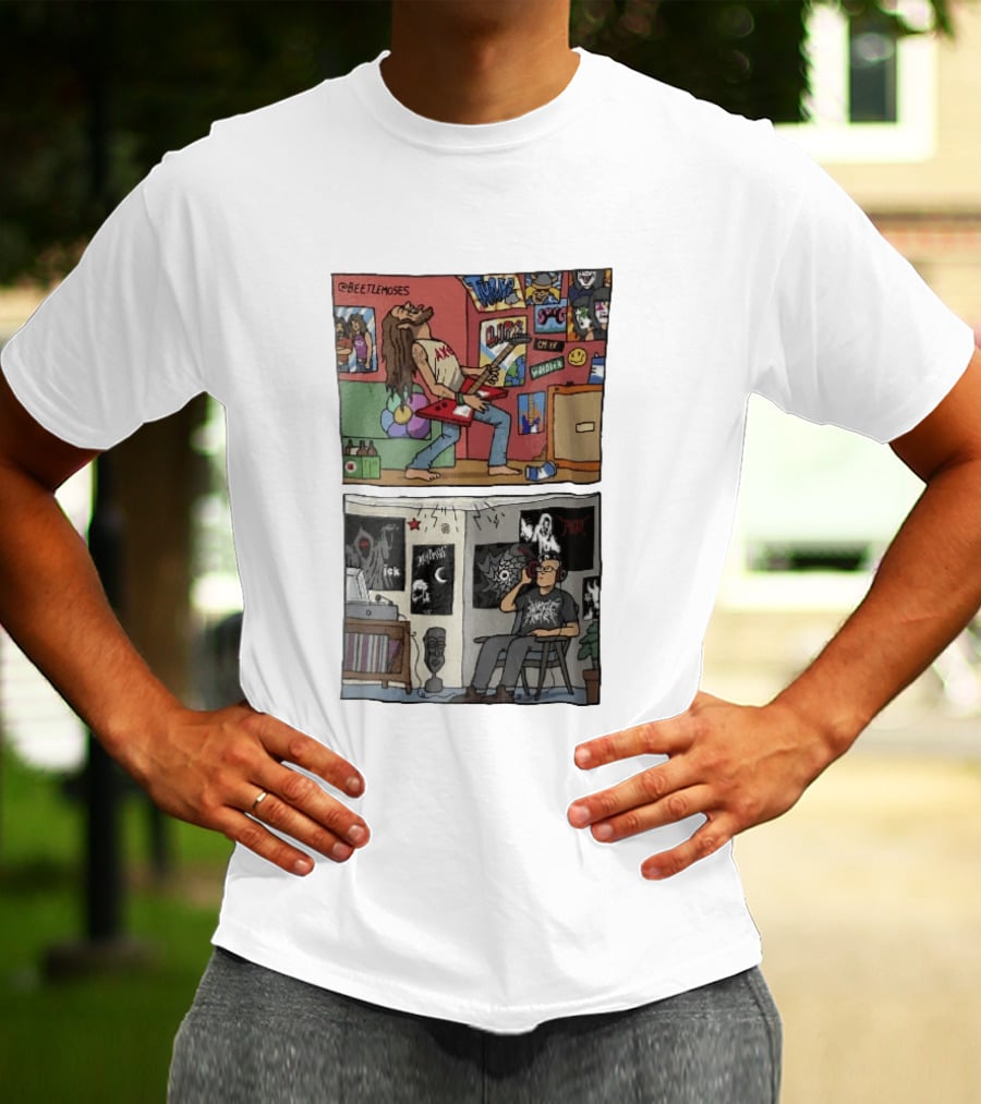 Beetlemoses Comic Heavy Metal Guitarist Listening S Room T-Shirt