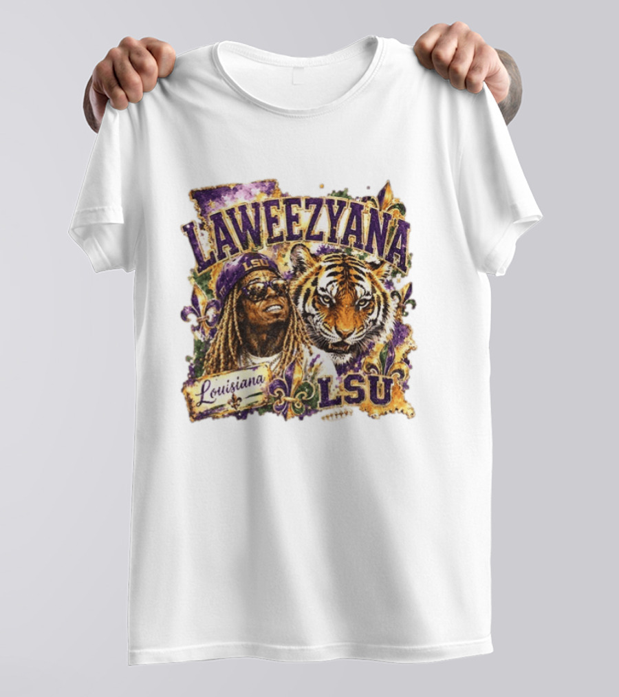 Laweezyana Lil Wayne LSU Louisiana Football Tiger Fleur De Lis T-Shirt