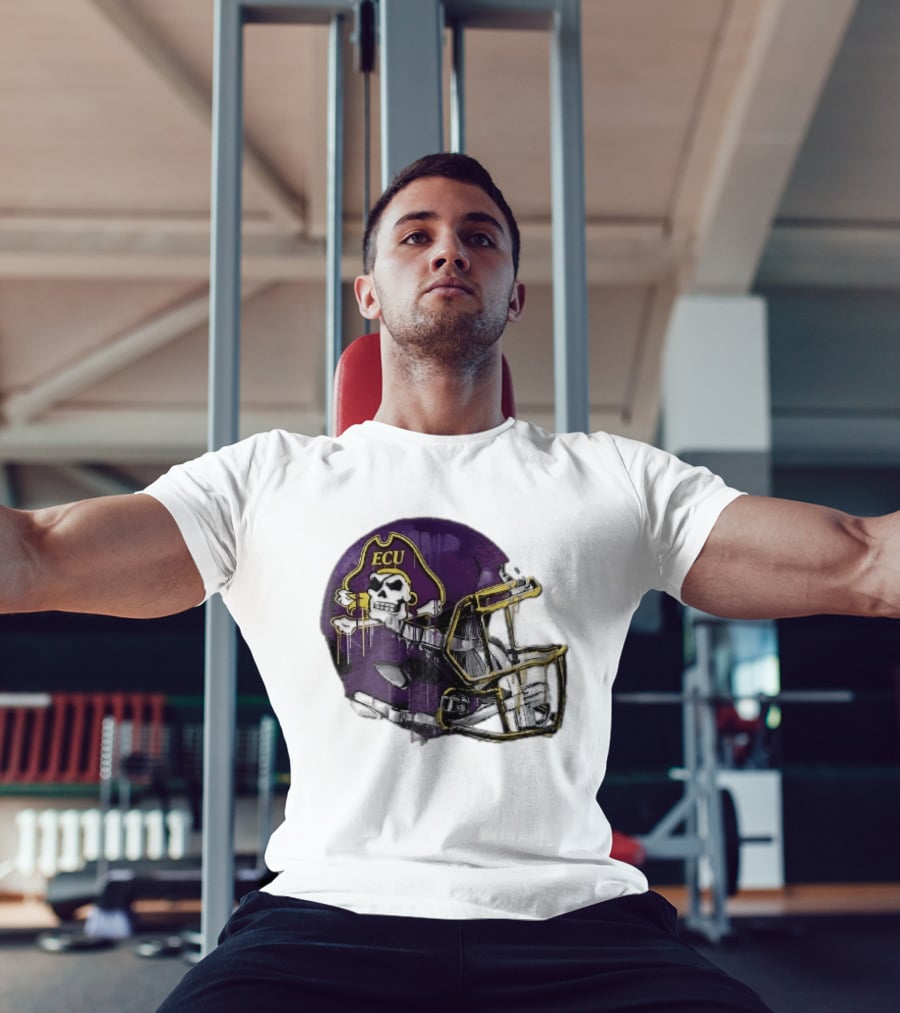 ECU Pirates Purple Helmet Dripping Paint Football NCAA Pd Moreno T-Shirt