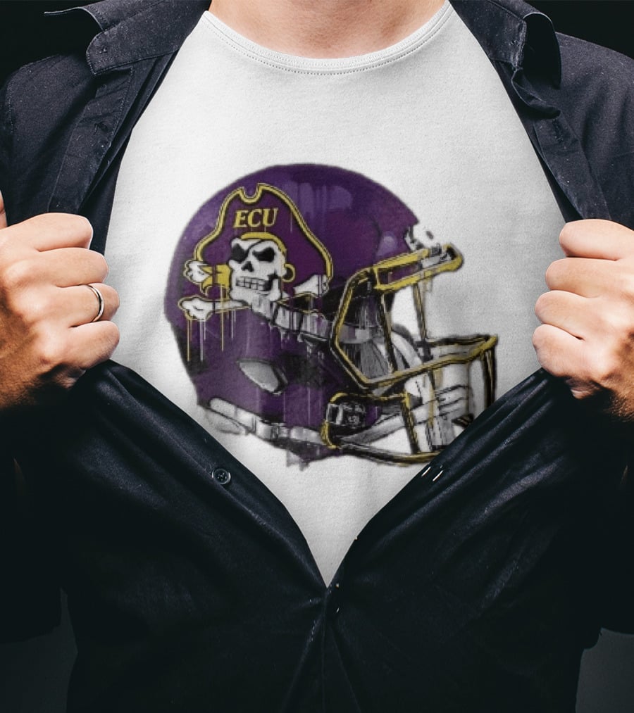 ECU Pirates Purple Helmet Dripping Paint Football NCAA Pd Moreno T-Shirt