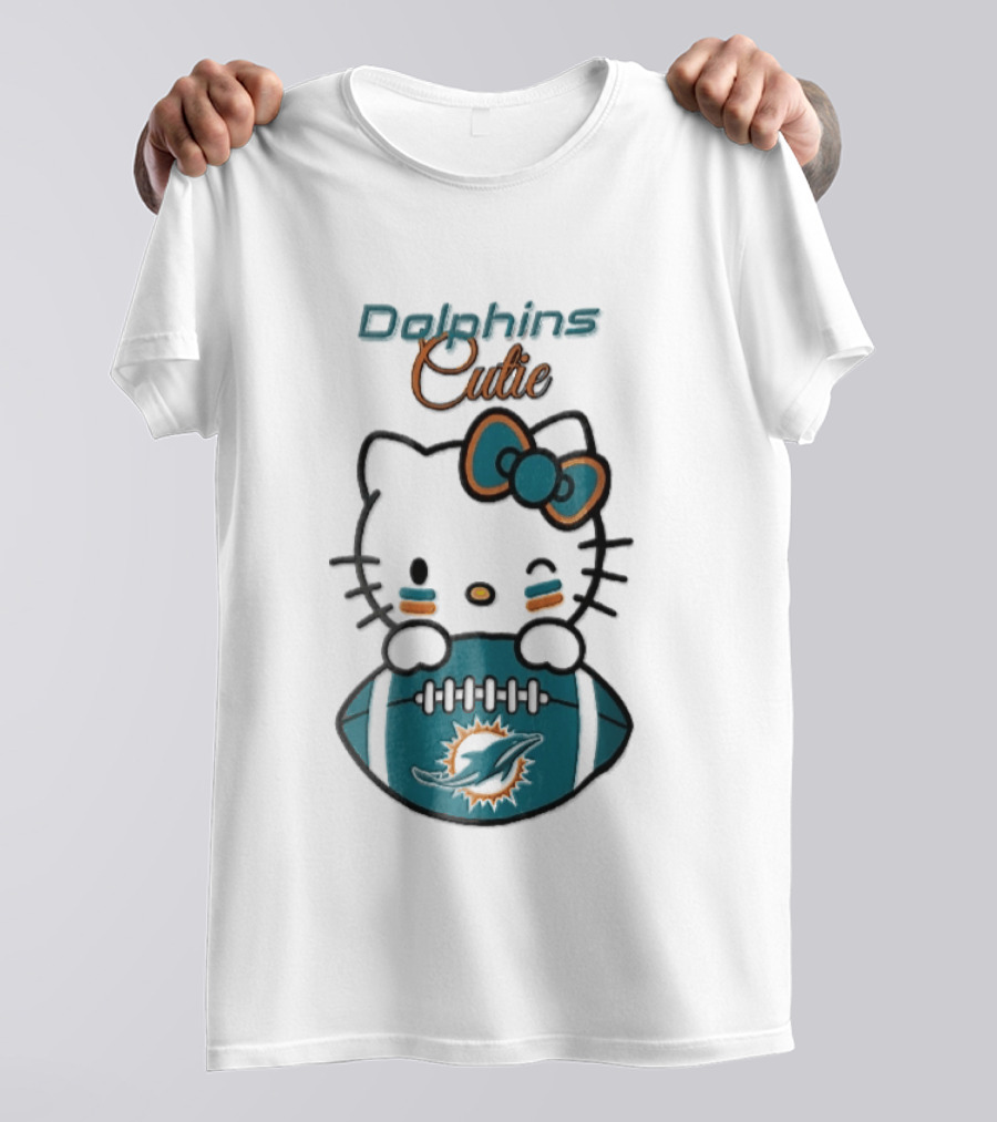 Miami Dolphins Cutie Winking Cat Bow Football T-Shirt