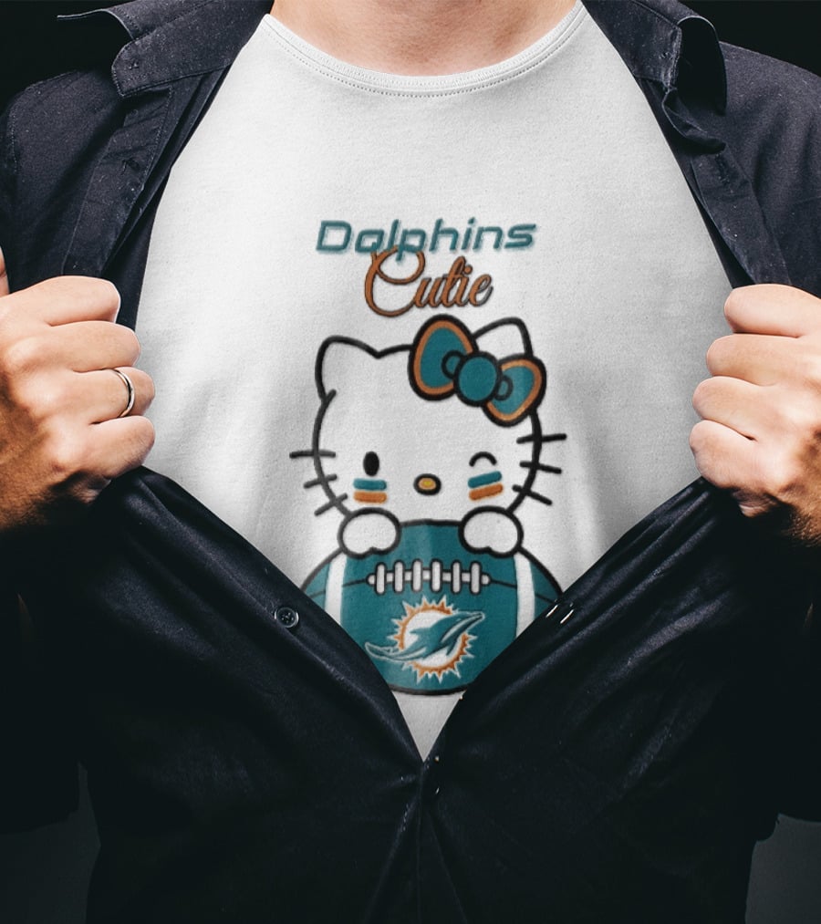 Miami Dolphins Cutie Winking Cat Bow Football T-Shirt