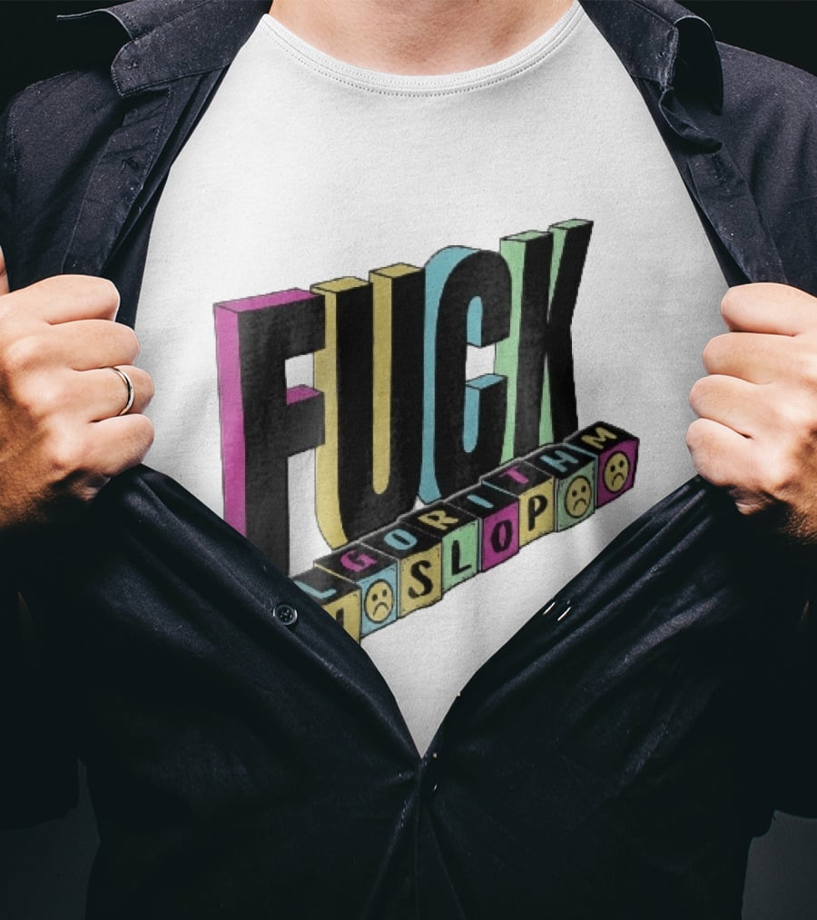 Fuck Algorithm And AI Slop 3D Toy Blocks Sad Faces T-Shirt