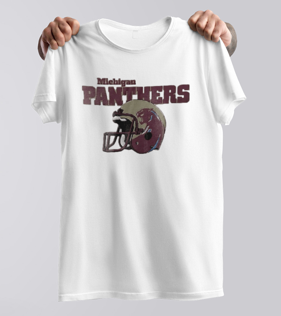Panthers Vintage Helmet With Michigan Team Name Distressed T-Shirt