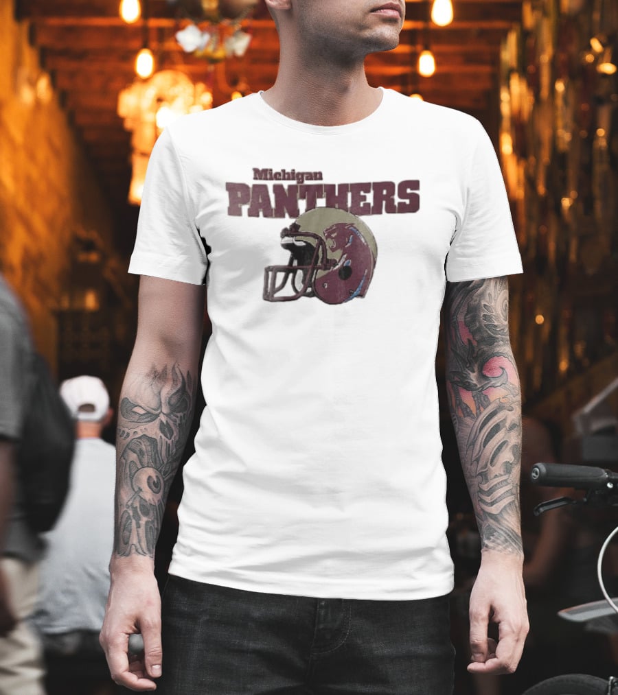 Panthers Vintage Helmet With Michigan Team Name Distressed T-Shirt