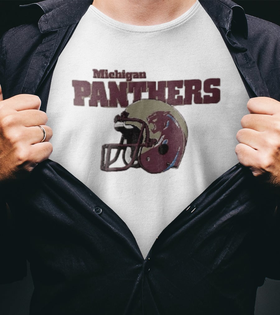 Panthers Vintage Helmet With Michigan Team Name Distressed T-Shirt