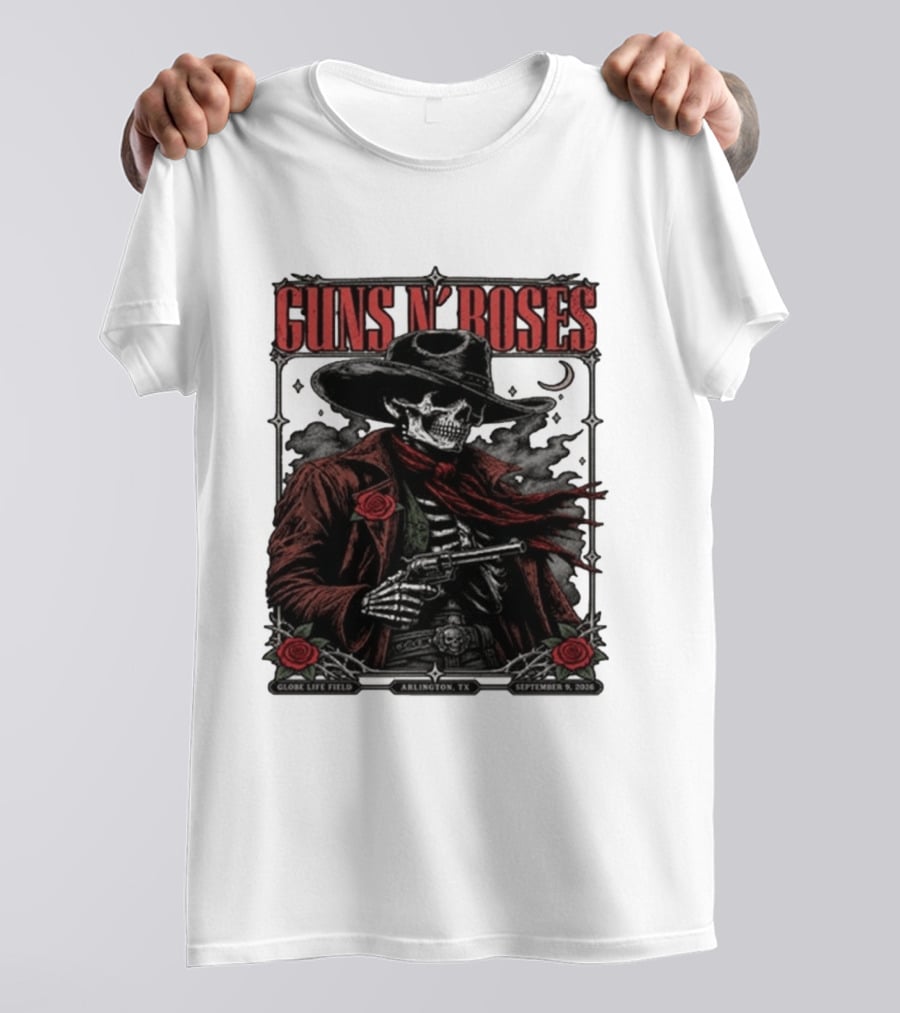 Guns N' Roses Skeleton Cowboy Globe Life Field Arlington TX September 9 2026 T-Shirt