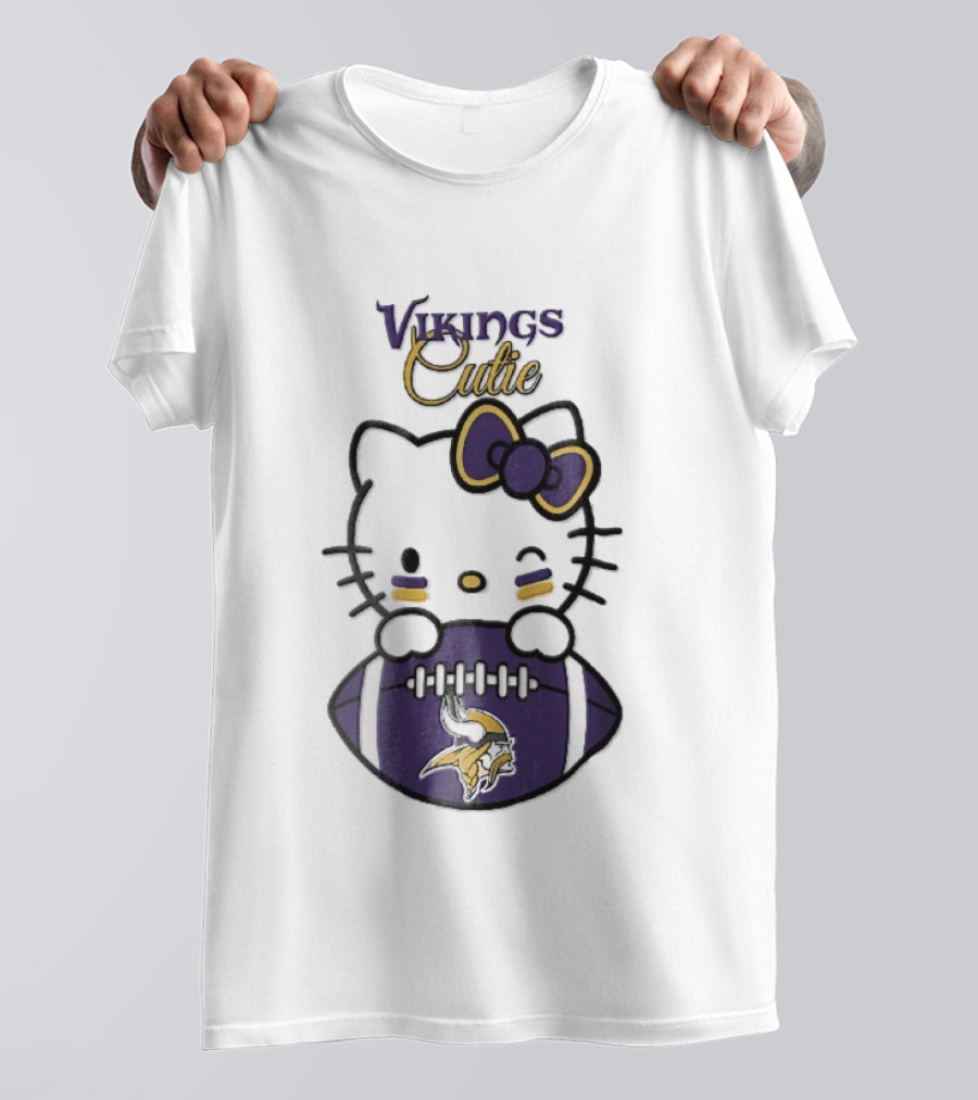 Vikings Cutie Cartoon Cat Bow Minnesota Football T-Shirt