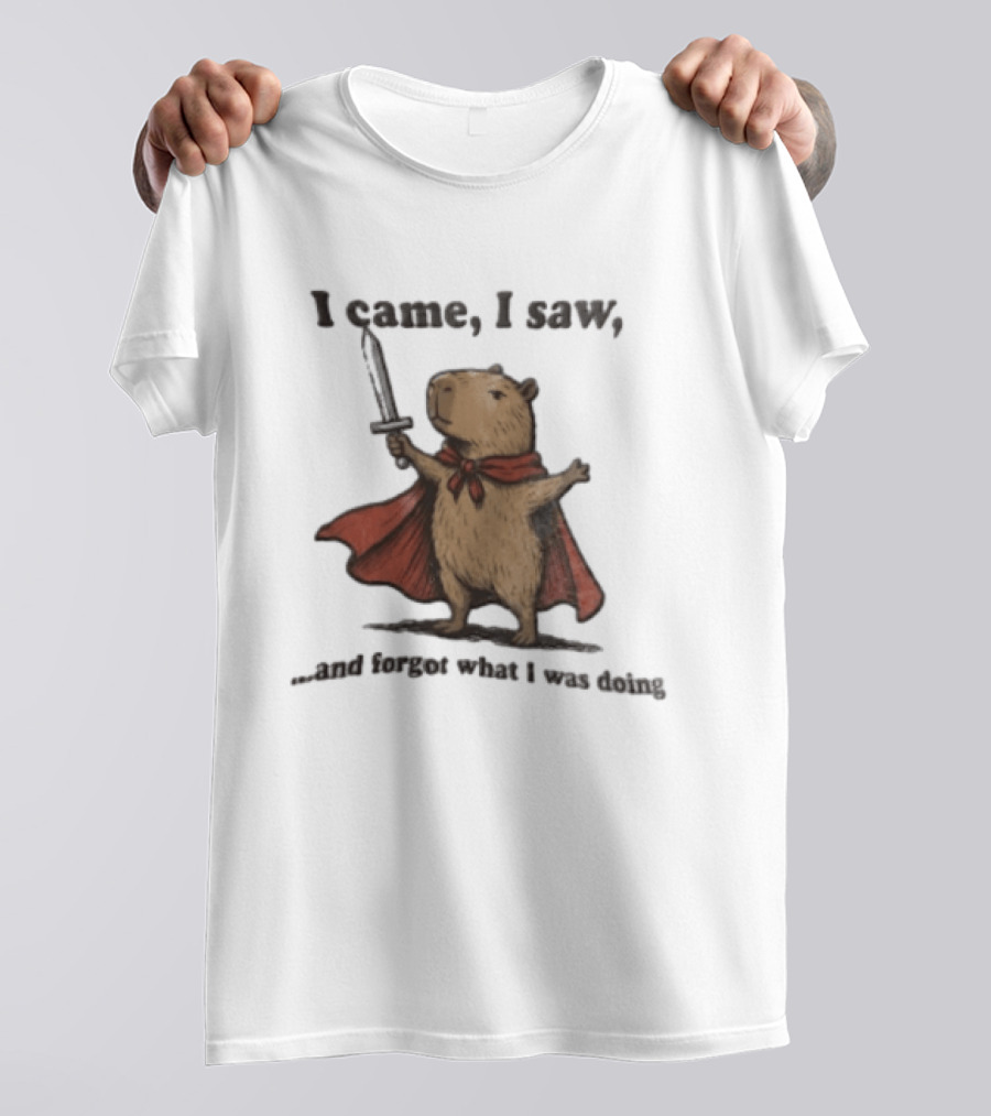 I Came I Saw Capybara Wearing Red Cape Holding Sword Forgot What I Was Doing T-Shirt