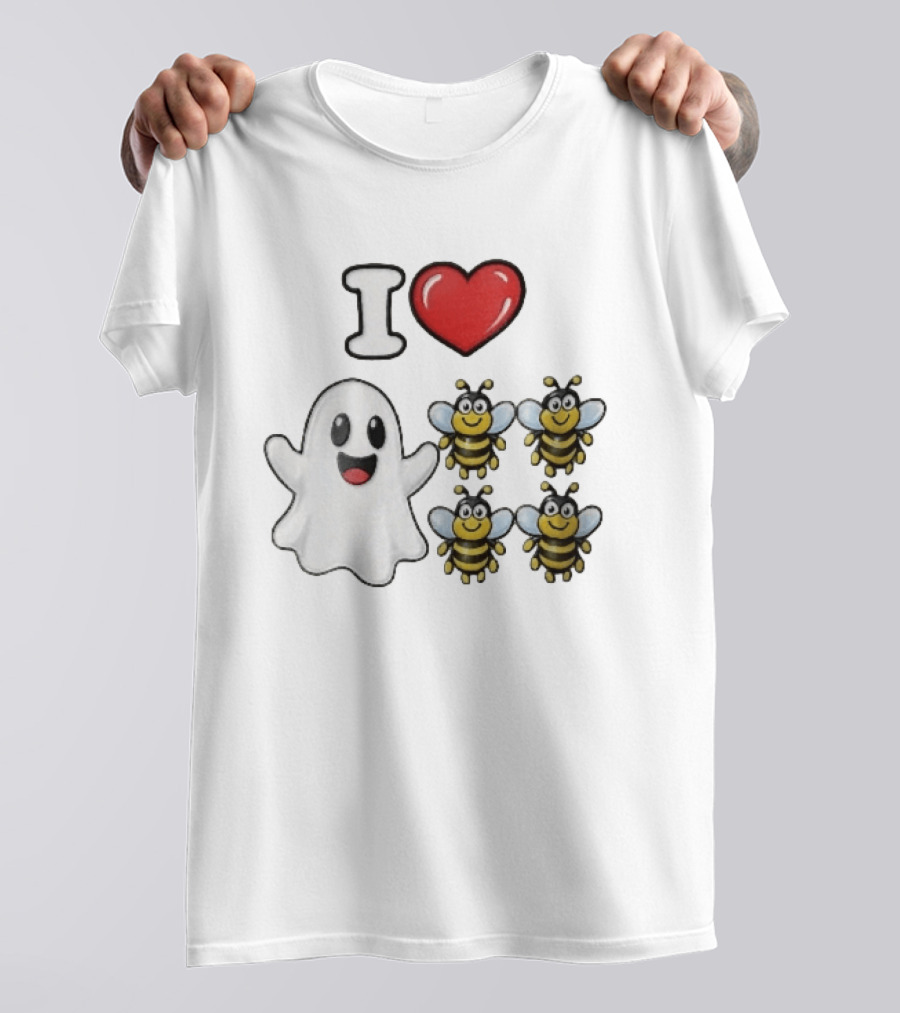 I Love Heart Ghost Honeybees Fun Halloween Cute T-Shirt