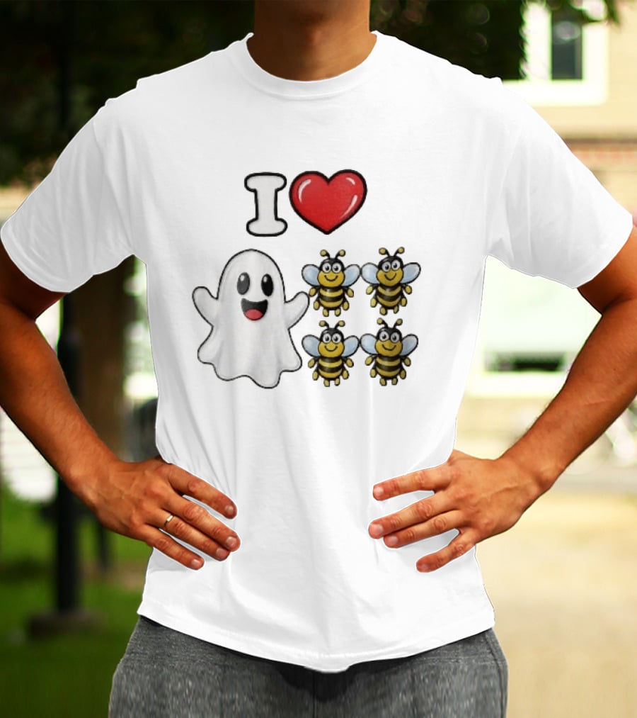 I Love Heart Ghost Honeybees Fun Halloween Cute T-Shirt