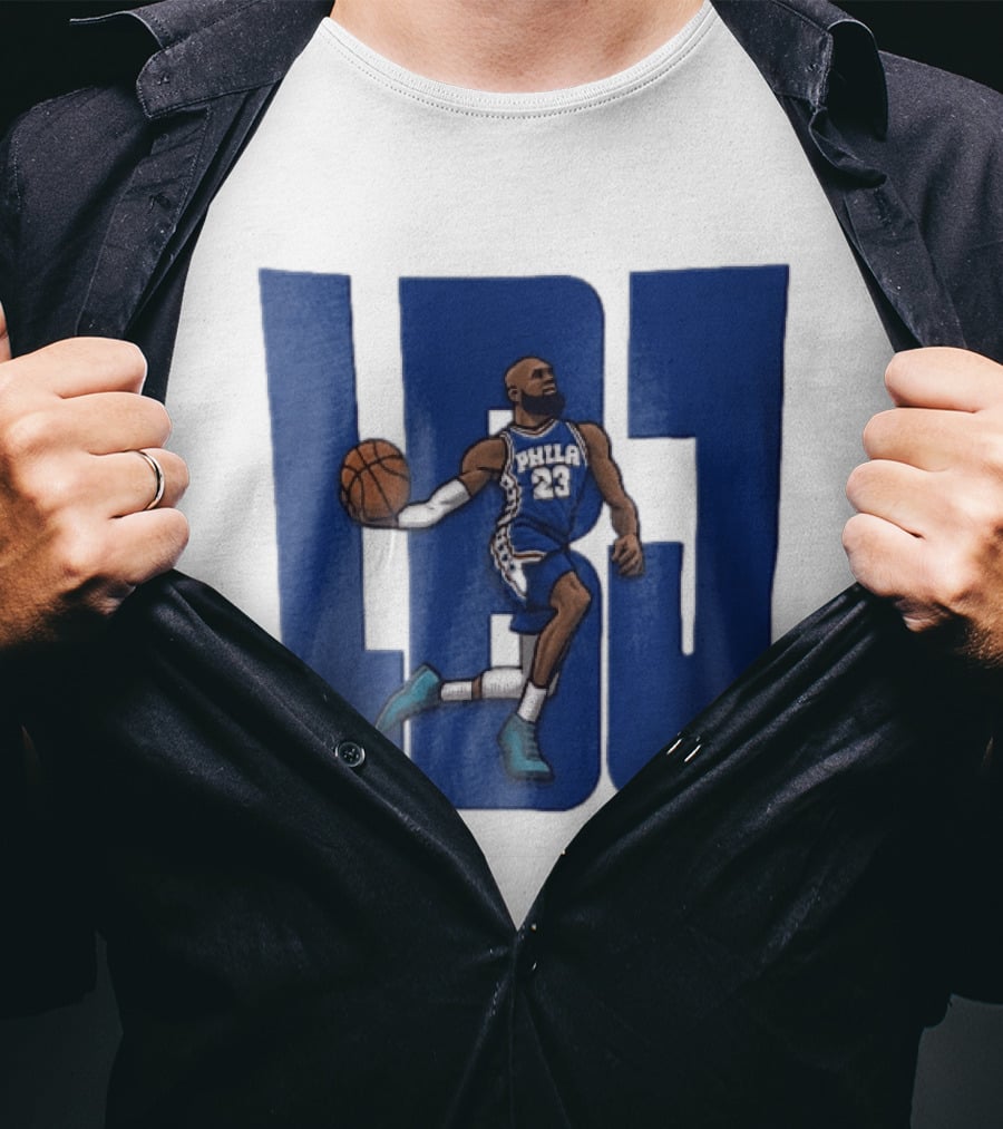 Philadelphia 76ers Phila 23 Cartoon Caricature Basketball Player Dribbling Lbj T-Shirt
