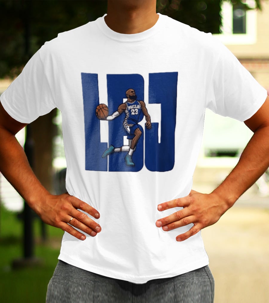 Philadelphia 76ers Phila 23 Cartoon Caricature Basketball Player Dribbling Lbj T-Shirt