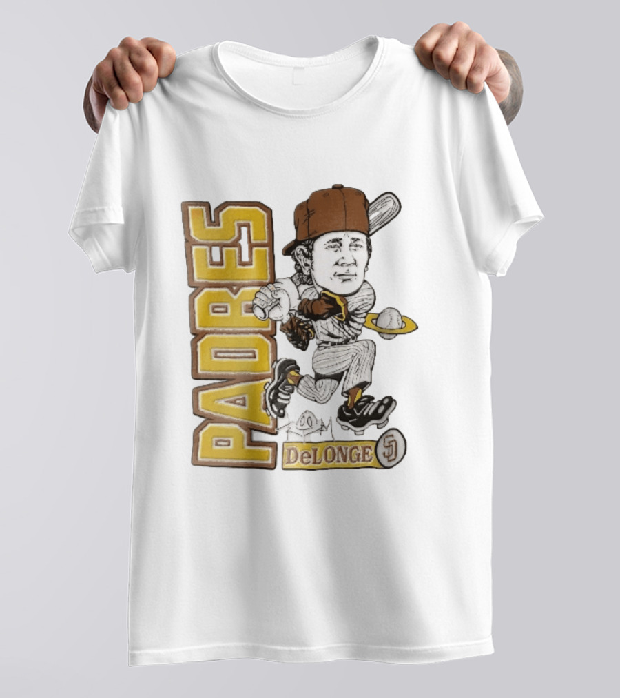 San Diego Padres DeLonge Cartoon Caricature Batter With Orbit Baseball T-Shirt