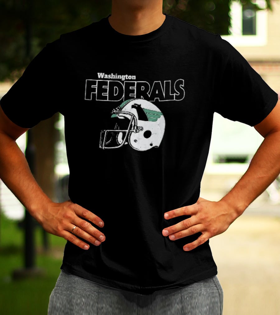 Washington Federals Distressed Football Helmet Green Eagle T-Shirt
