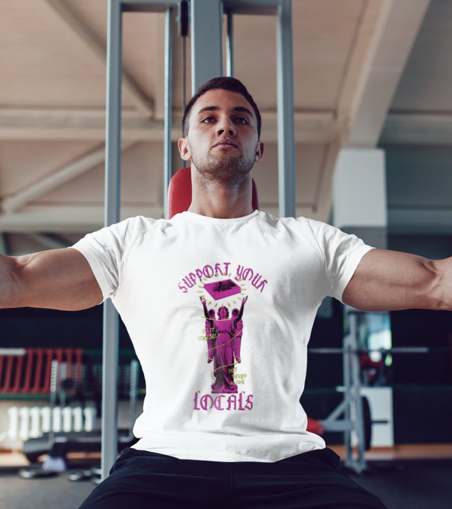 Support Your Locals Do It Yourself But Never Alone Pink Angel Statue Empowerment T-Shirt