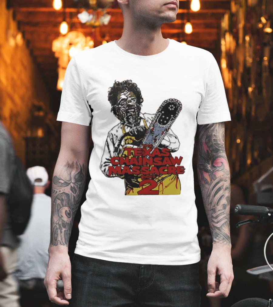 Texas Chainsaw Massacre Part 2 Leatherface Villain Bloody Chainsaw T-Shirt
