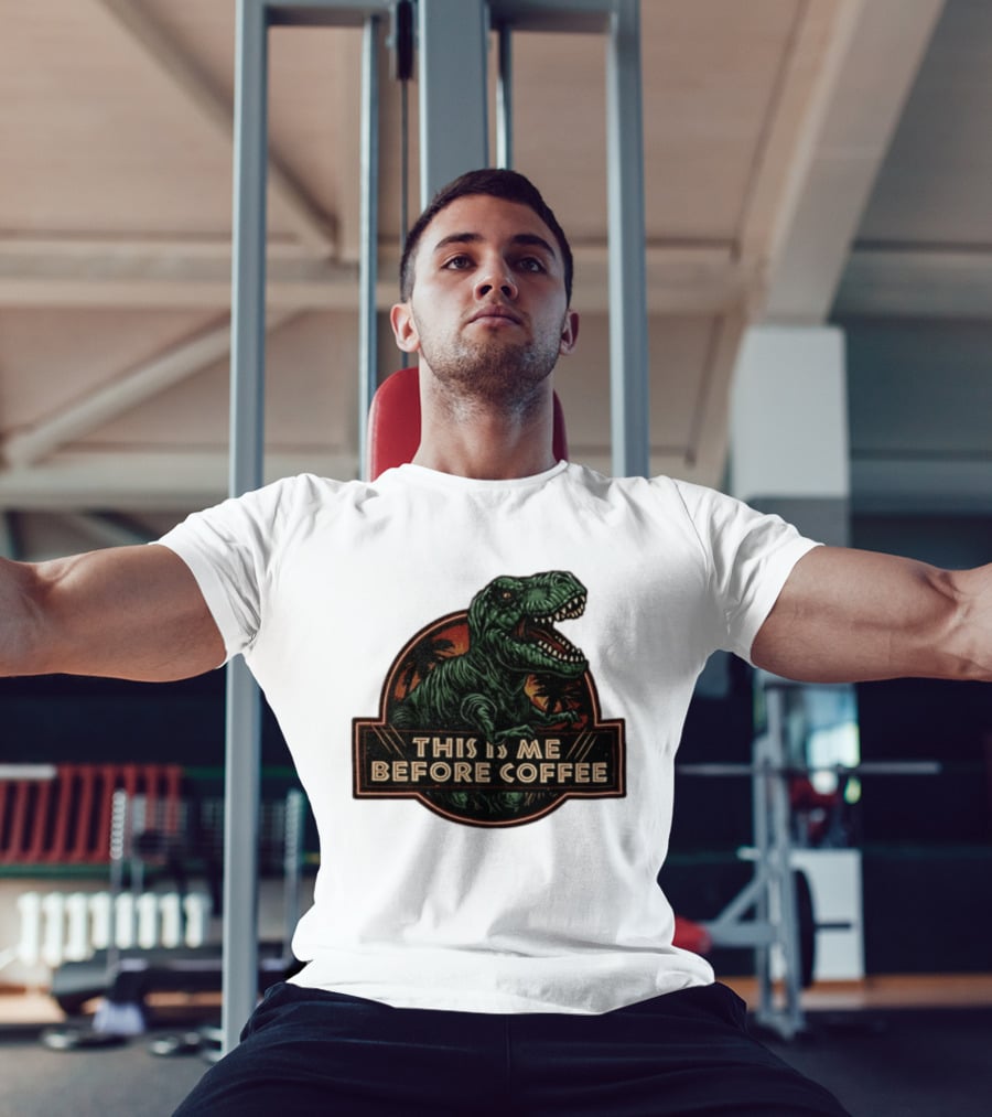 Tyrannosaurus Rex This Is Me Before Coffee Jurassic Park Dinosaur Fan T-Shirt