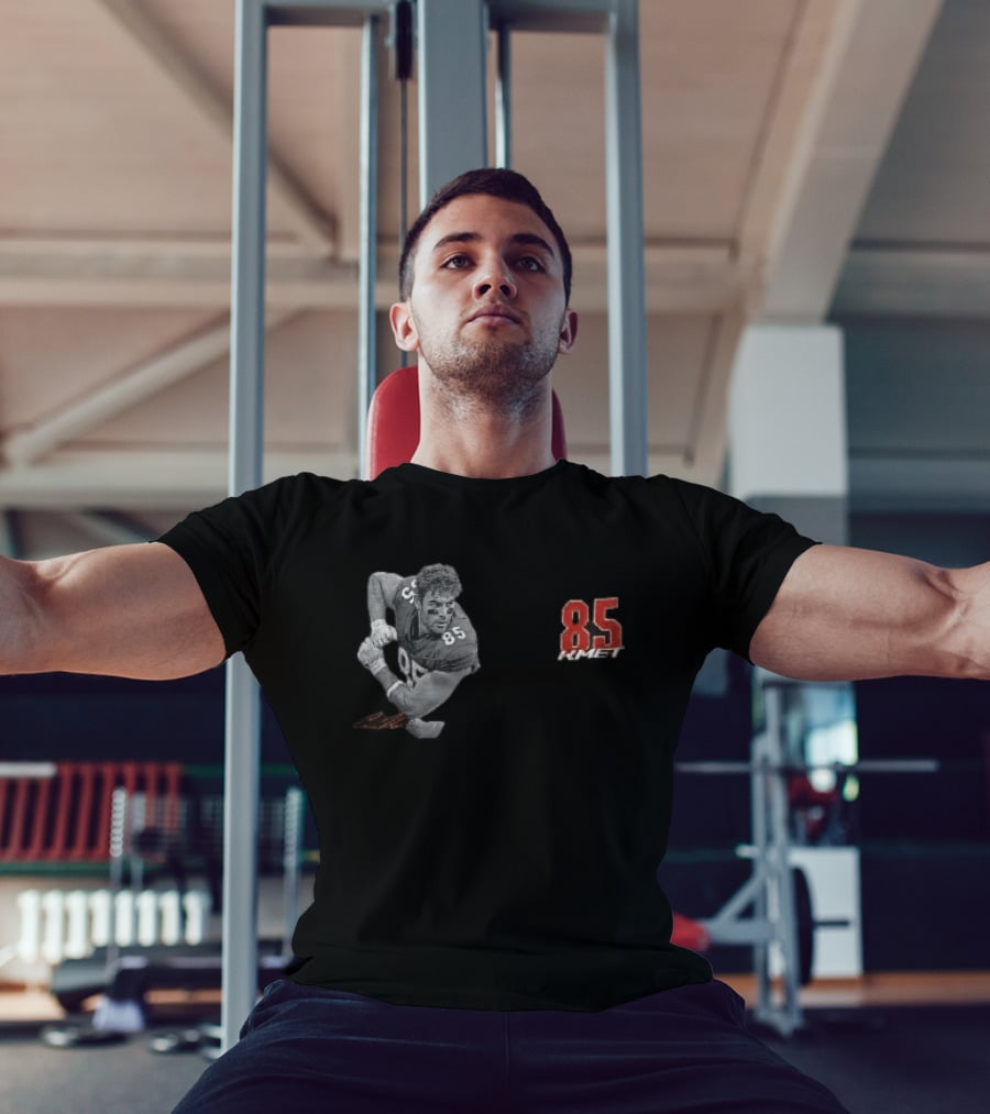 85 Kmet Monochrome Football Action Pose Red Jersey Number T-Shirt