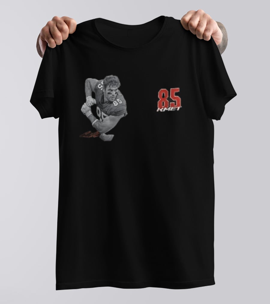 85 Kmet Monochrome Football Action Pose Red Jersey Number T-Shirt
