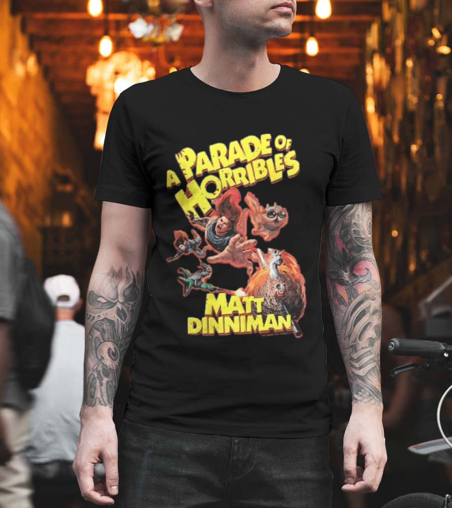 A Parade Of Horribles Matt Dinniman Action Fantasy Characters Flying Flaming Ball Adventure T-Shirt