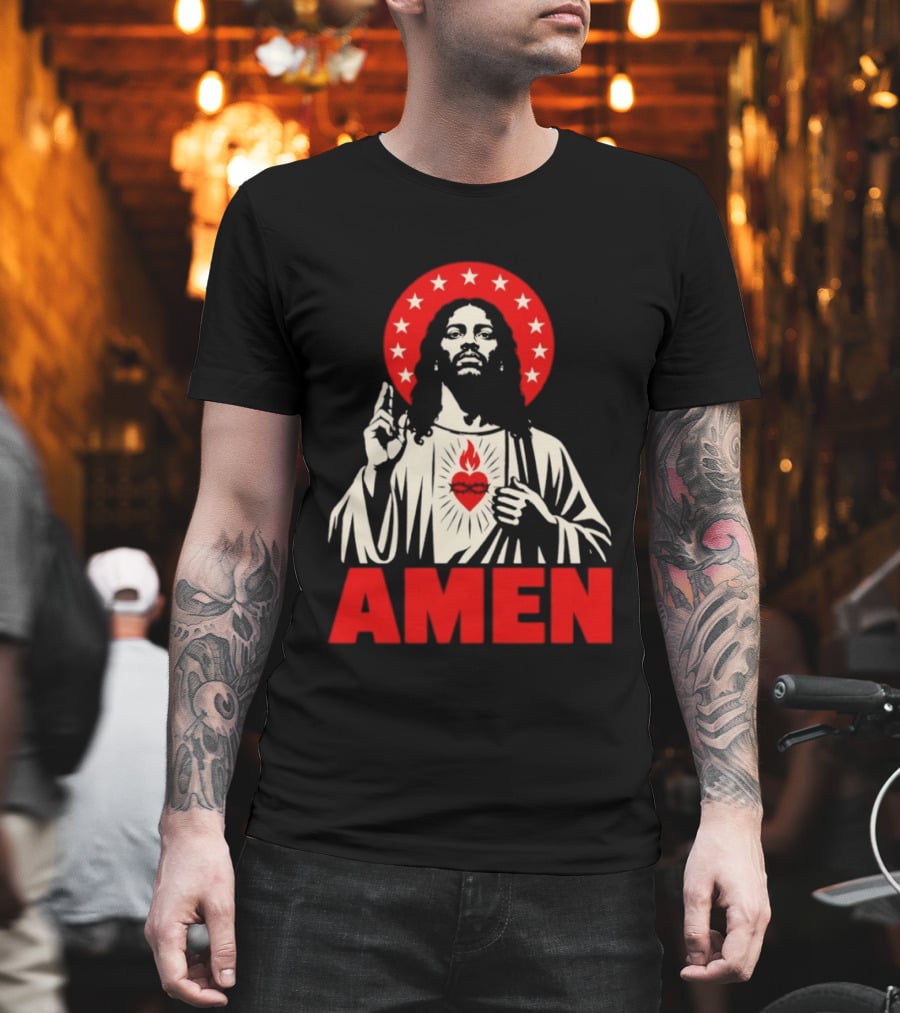 Amen Christ Ain't White Red Stars Iconic Representation T-Shirt