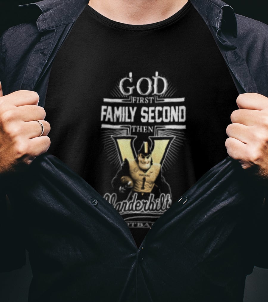 God First Family Second Vanderbilt Football With Mascot And Helmet T-Shirt