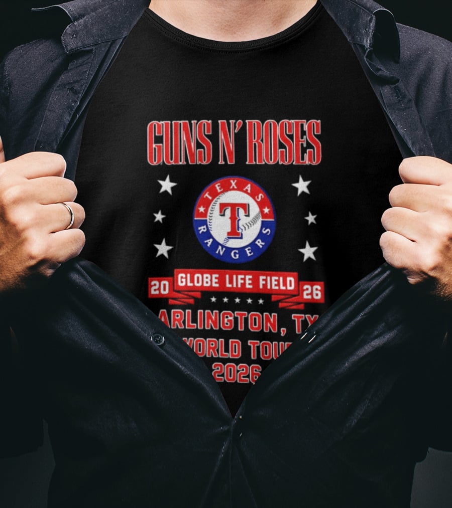 Guns N' Roses Texas Rangers Globe Life Field Arlington TX World Tour 2026 T-Shirt