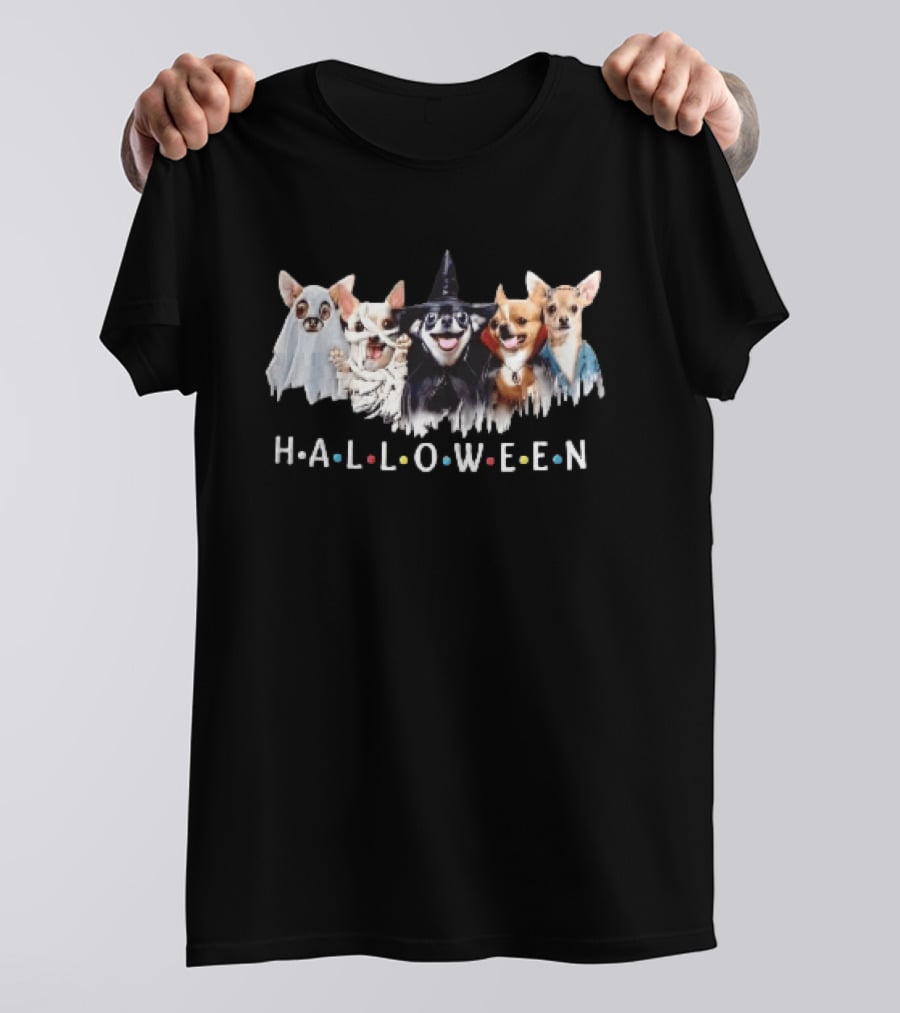 Halloween Five Chihuahuas Ghost Mummy Witch Vampire Costumes T-Shirt