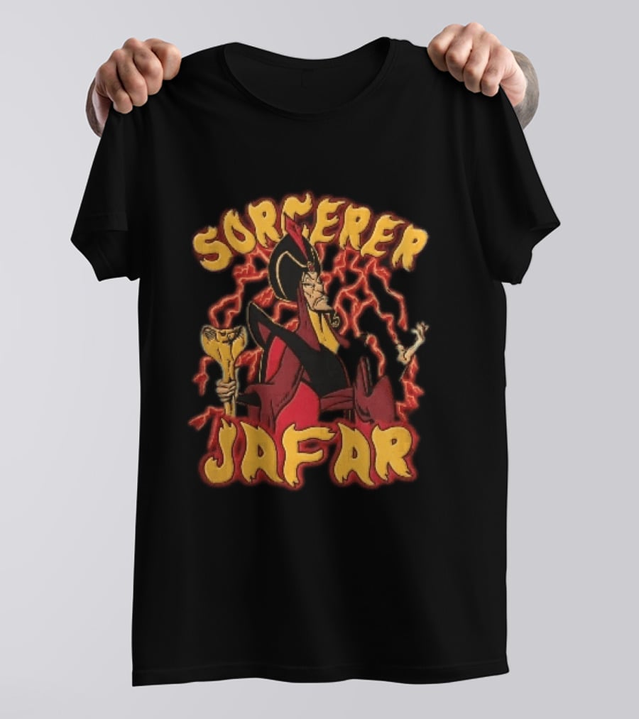 Sorcerer Jafar Holding Cobra Staff Red Lightning Disney Cartoon T-Shirt