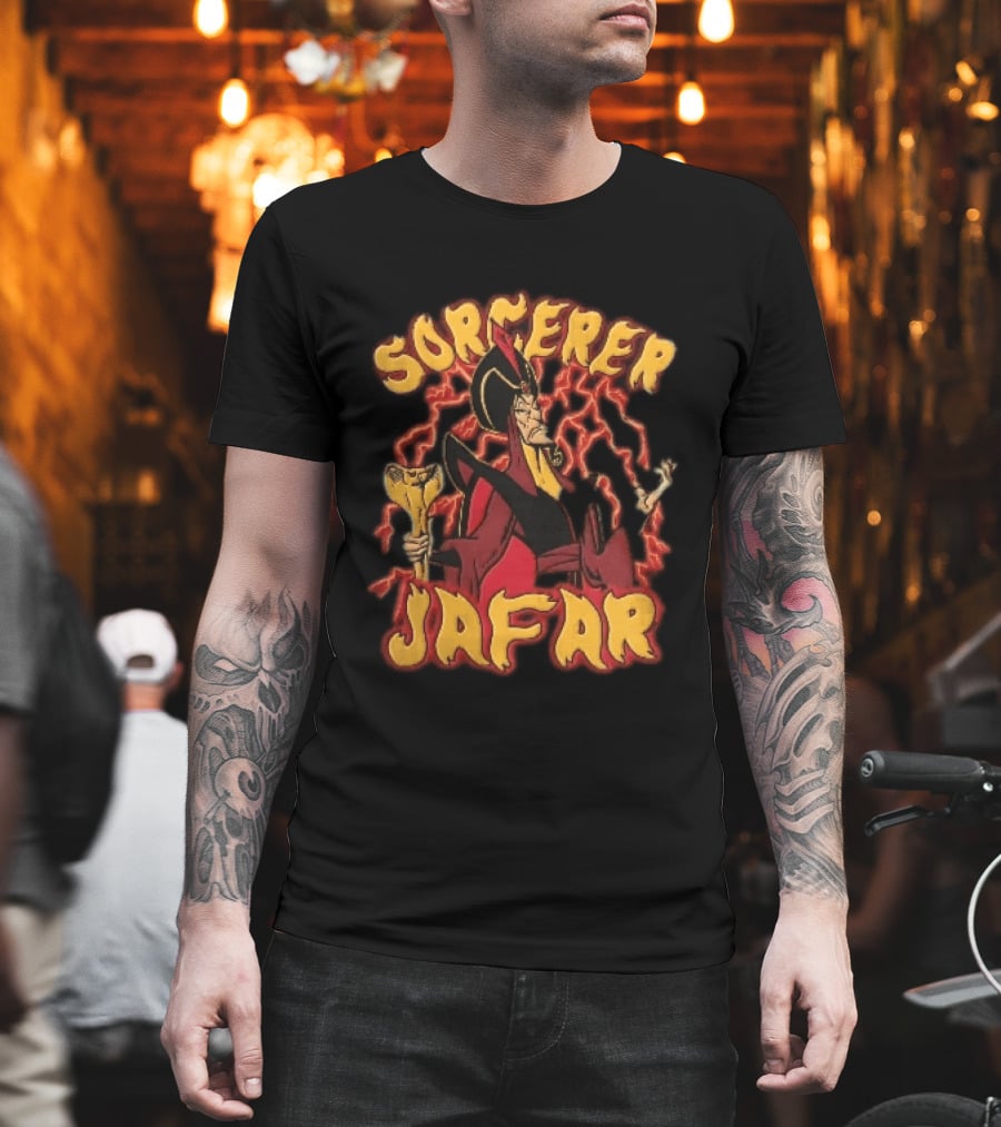 Sorcerer Jafar Holding Cobra Staff Red Lightning Disney Cartoon T-Shirt