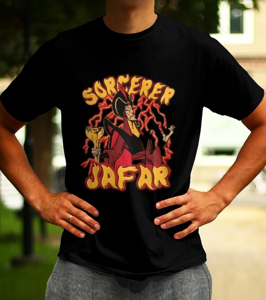 Sorcerer Jafar Holding Cobra Staff Red Lightning Disney Cartoon T-Shirt