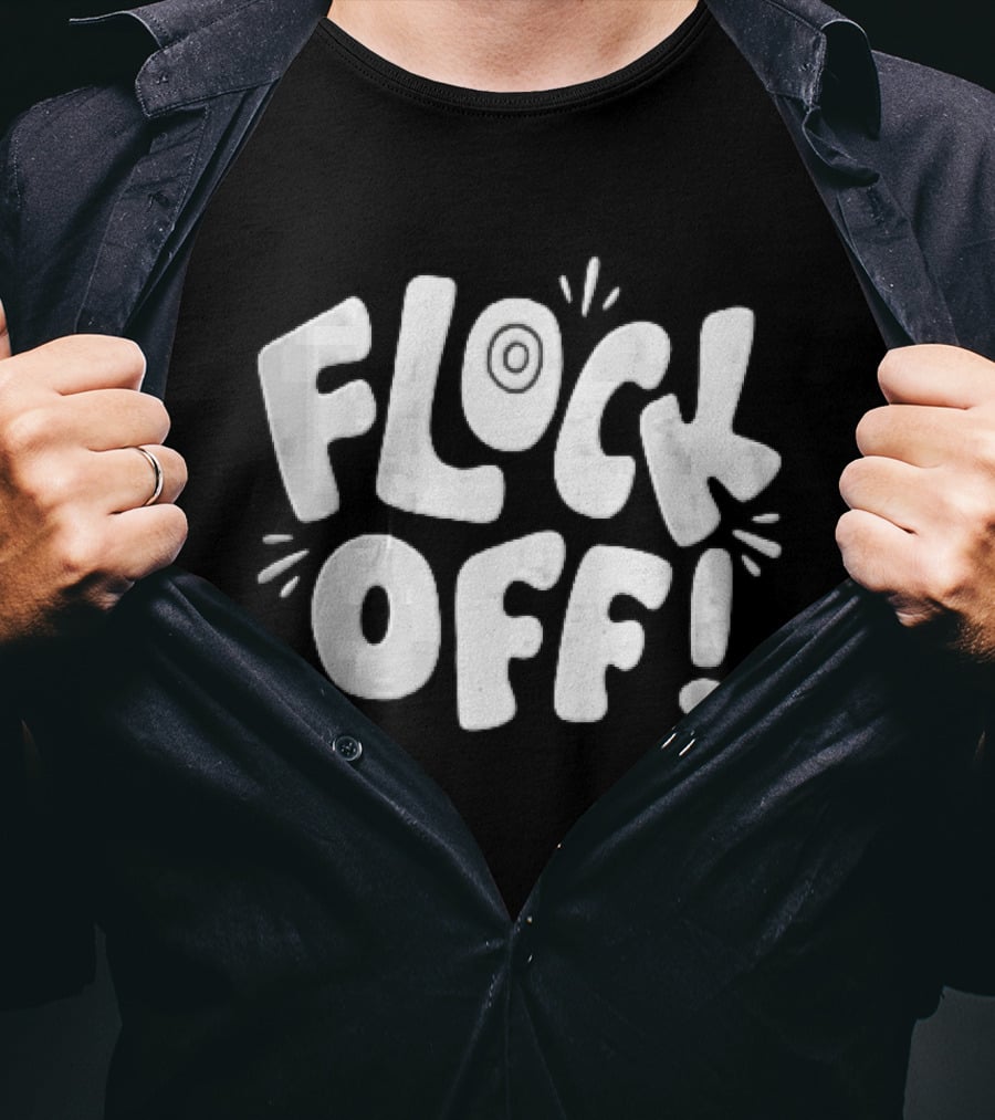 Flock Off! Doodlebymeg White Bubble Lettering With Decorative Sparks T-Shirt