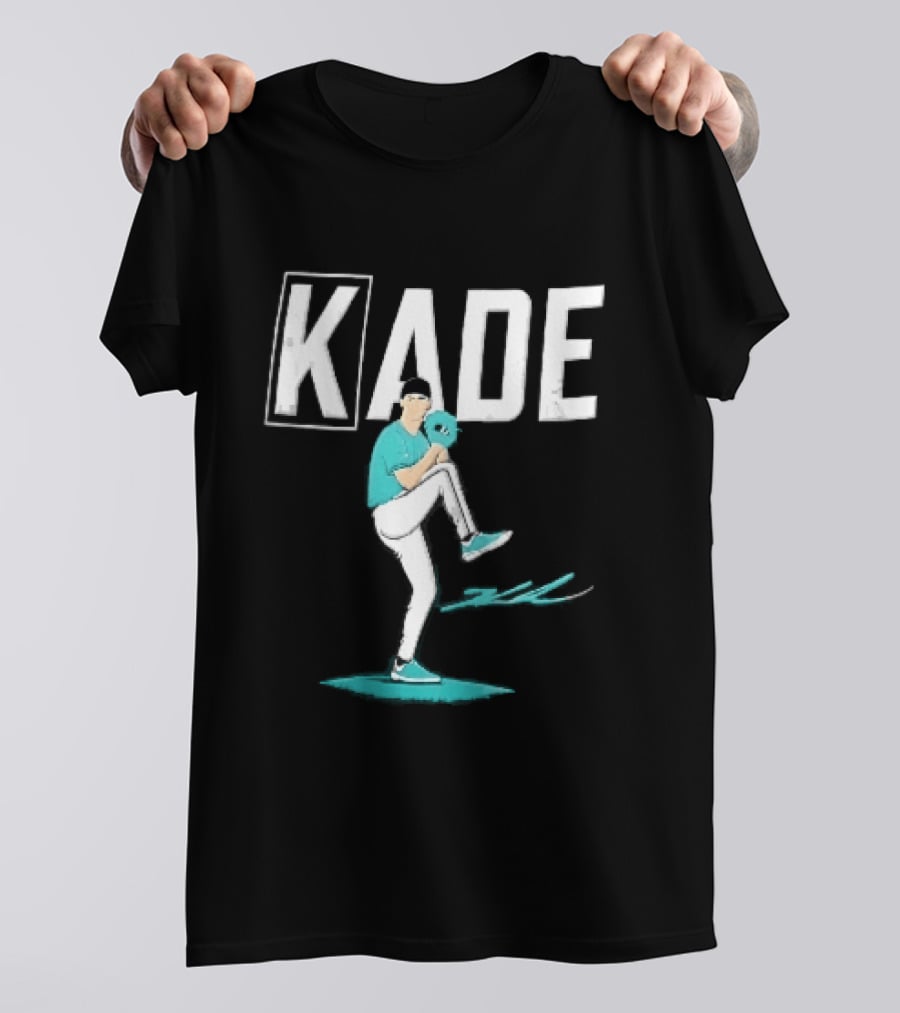 Kade Baseball Pitcher Teal Jersey Mound Action Cartoon T-Shirt