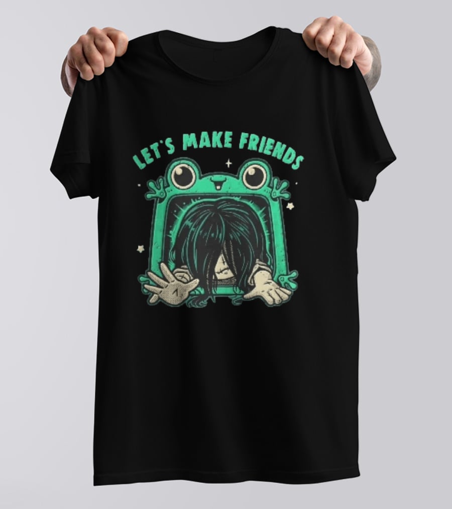 Let's Make Friends Creepy Girl Frog Tv Halftone Cartoon T-Shirt